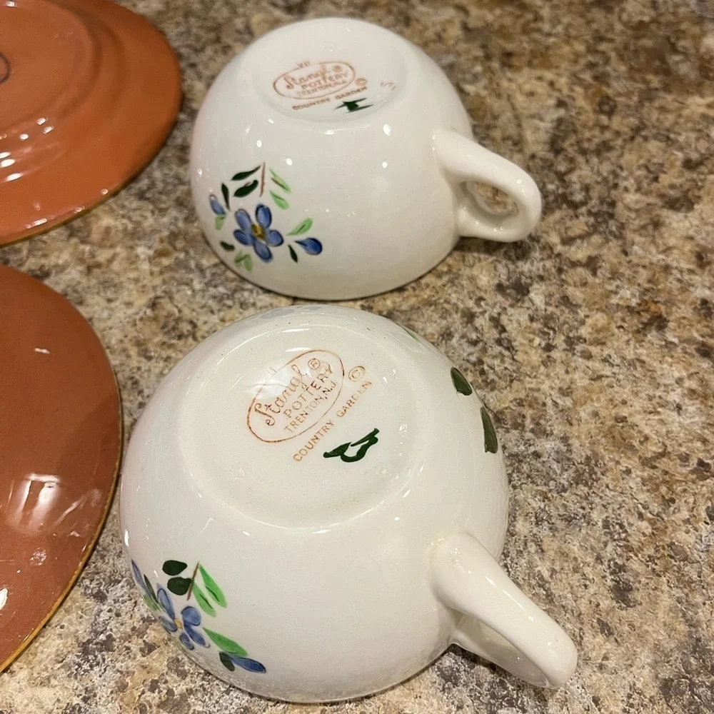 Stangl Pottery Tea Cups & Small Plates Made in USA Country Garden Flower Pattern